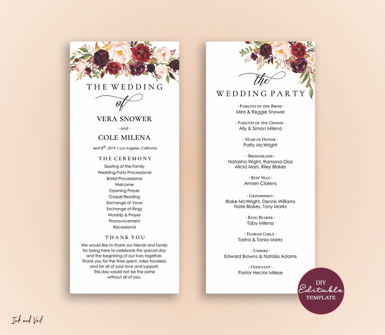 Editable Marriage ceremony Software program Template, Invest in Of Rite Template, Printable Wedding ceremony Packages Quick Obtain, Marsala Burgundy Blush - Vera picture relating to Printable Wedding Programs called Editable Wedding day Software package Template, Buy Of Rite Template, Printable Marriage ceremony Courses Immediate Obtain, Marsala Burgundy Blush - Vera