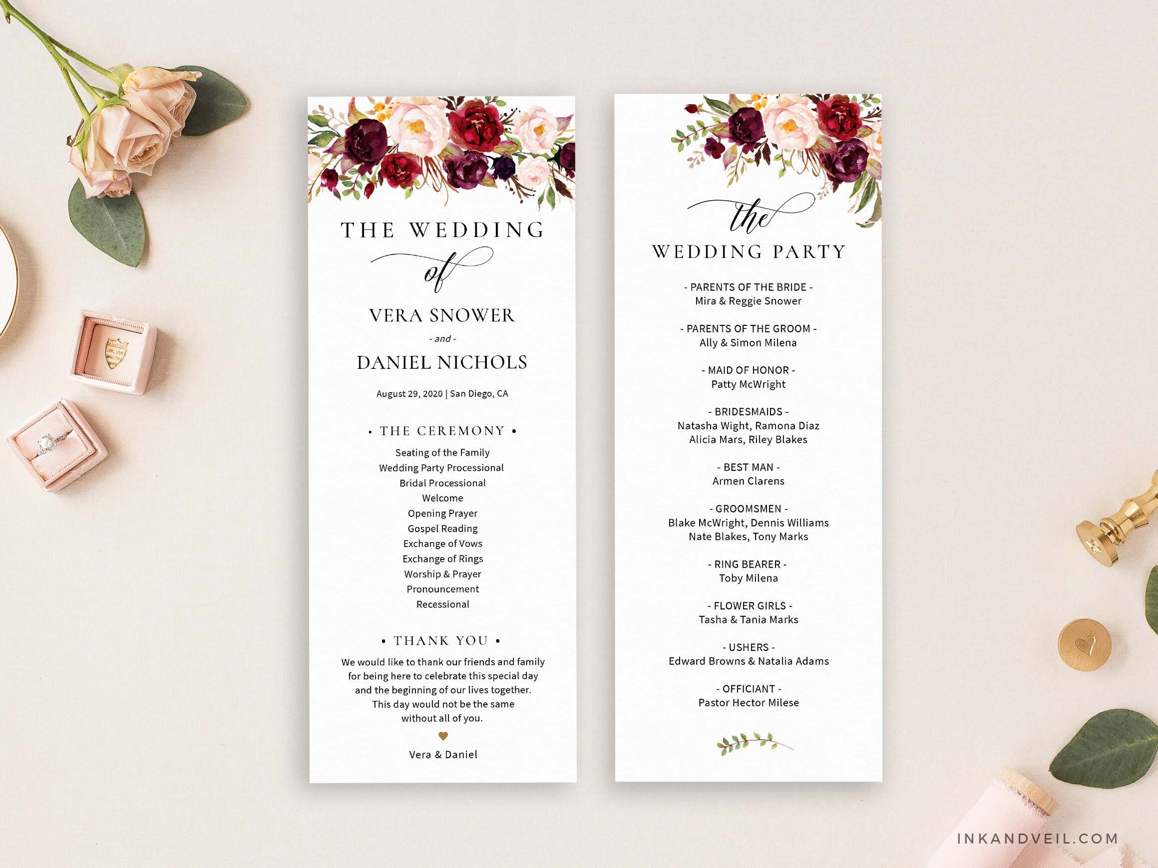 Editable Wedding Program Template Order of Ceremony Template - Etsy UK
