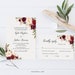 Bohemian Burgundy Blush Wedding Invitation Template Set, Fall Floral Wedding Invitation Suite, Marsala Wedding, Instant Download- IAV-021A