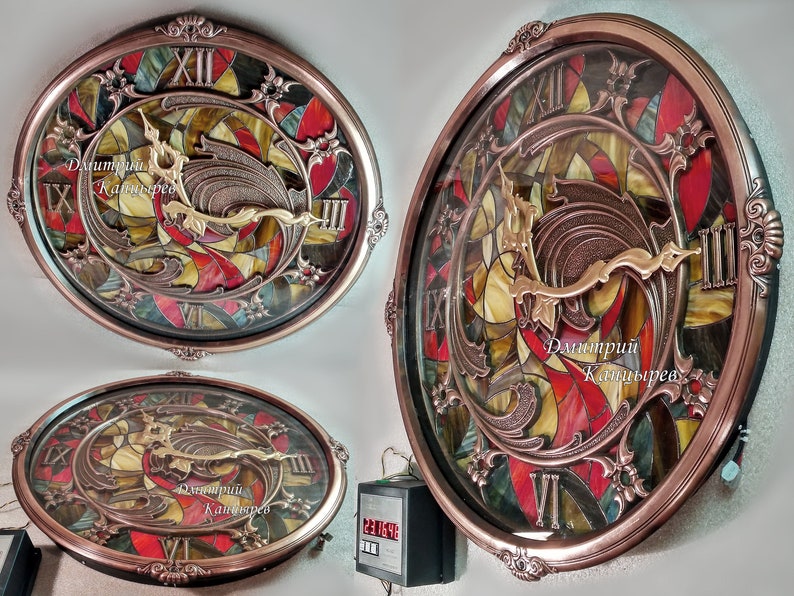 Large Wall Clock backlit stained glass metal interior Etsy