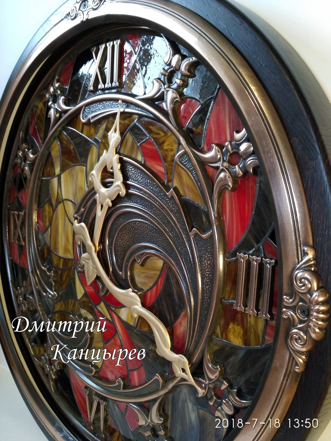 Large Wall Clock backlit stained glass metal interior Etsy