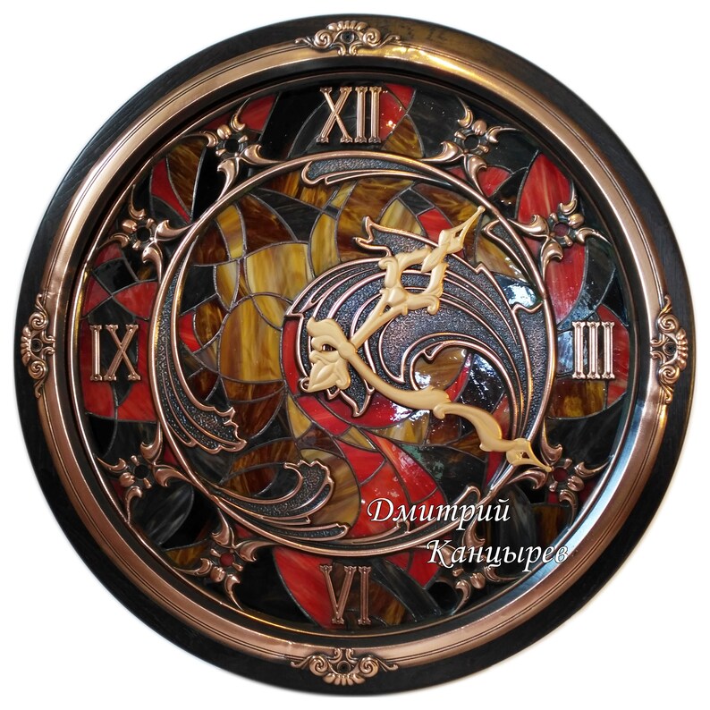 Large Wall Clock backlit stained glass metal interior Etsy