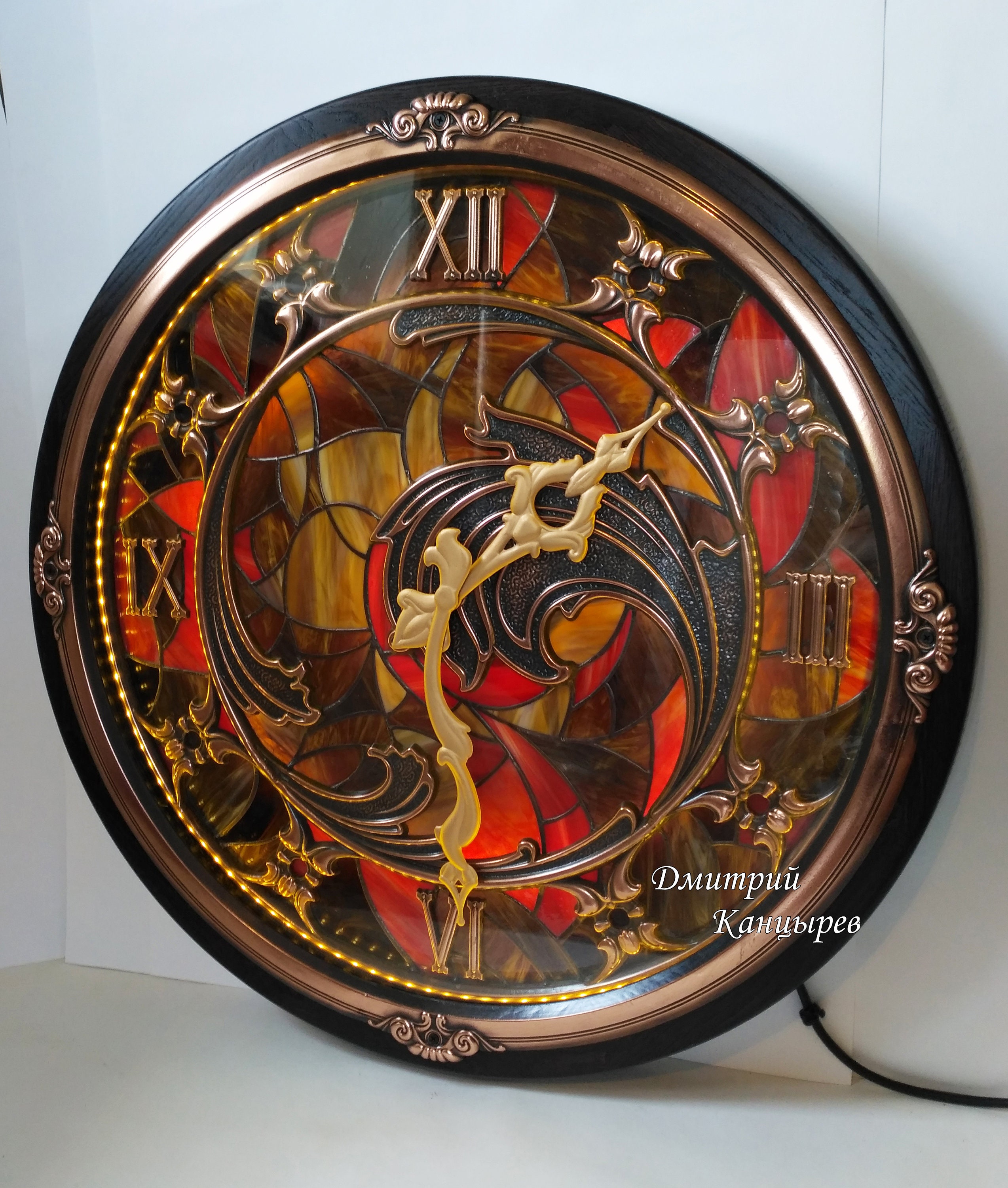 Large Wall Clock backlit stained glass metal interior Etsy