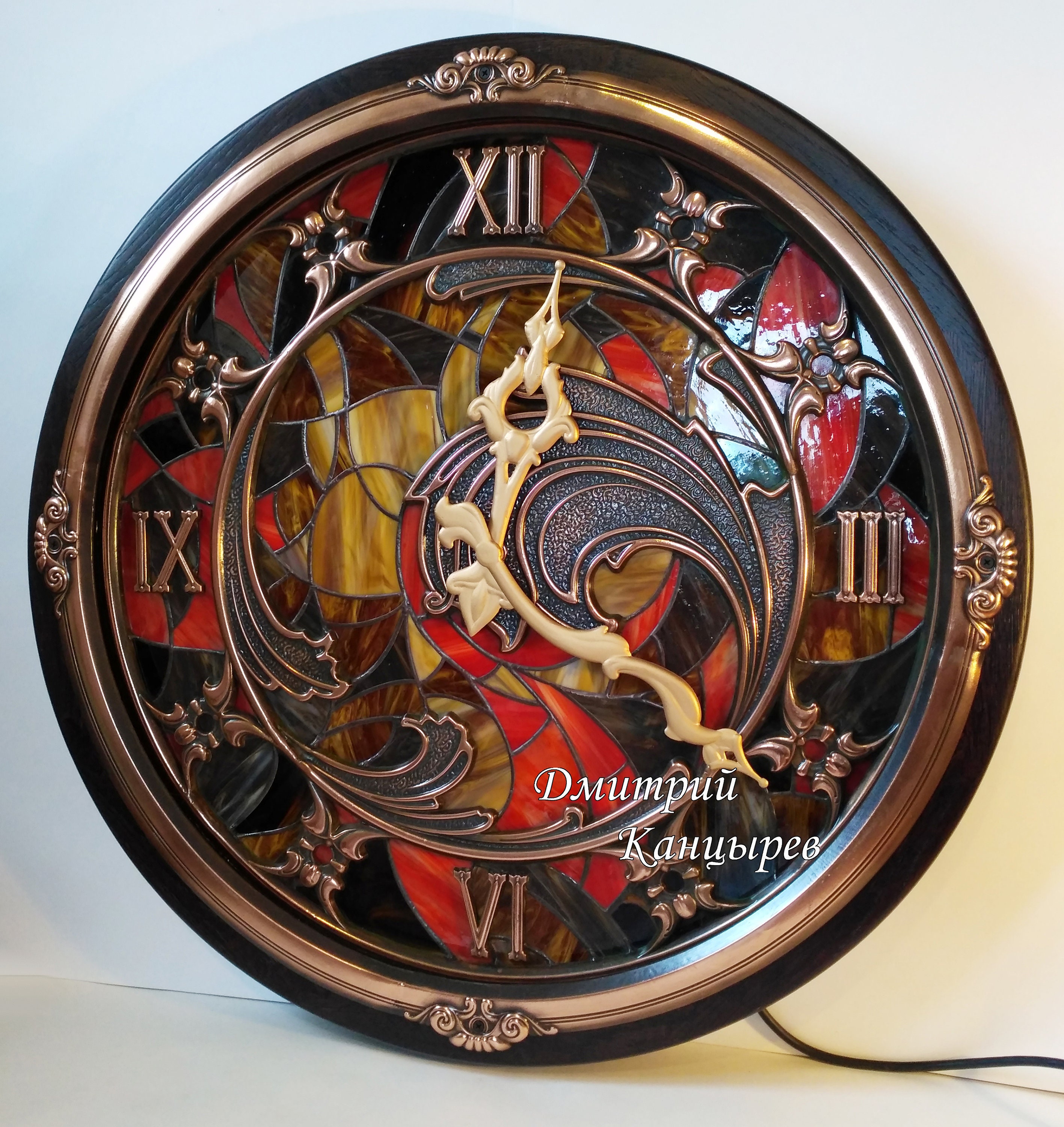 Large Wall Clock backlit stained glass metal interior Etsy