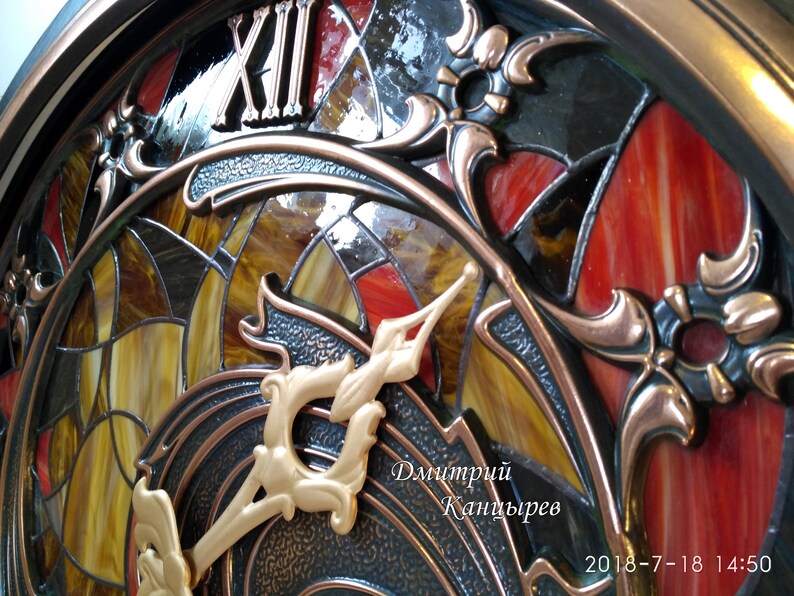 Large Wall Clock backlit stained glass metal interior Etsy