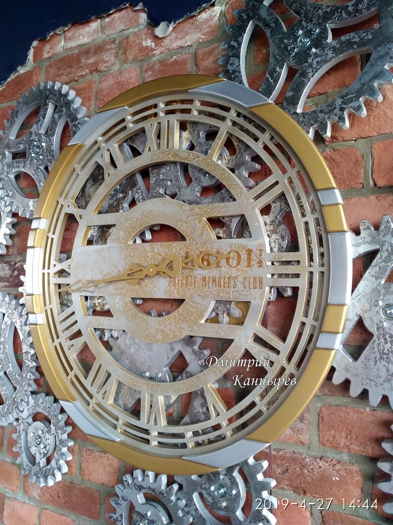 Large Wall Clock With Rotating Gears Huge Steampunk Metal Etsy