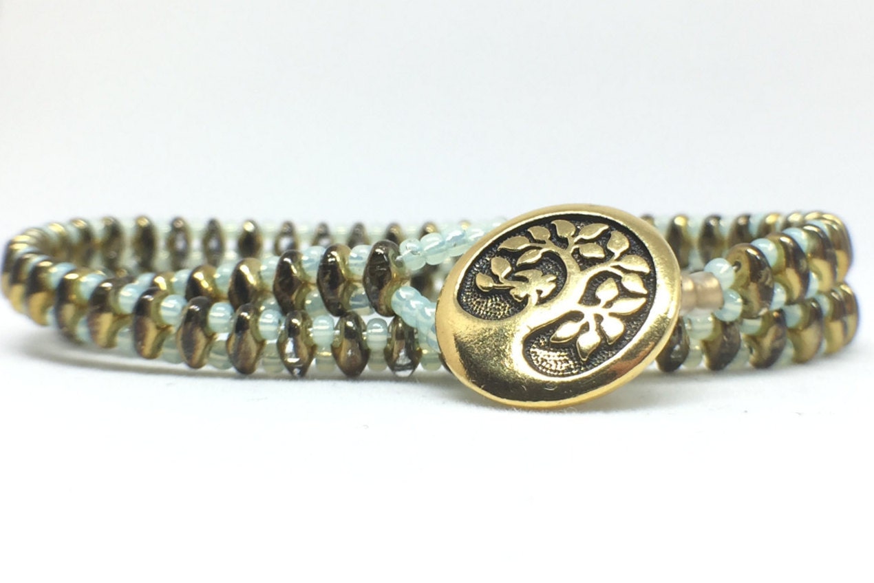 Mint Green and Bronze wrap Bracelet Etsy