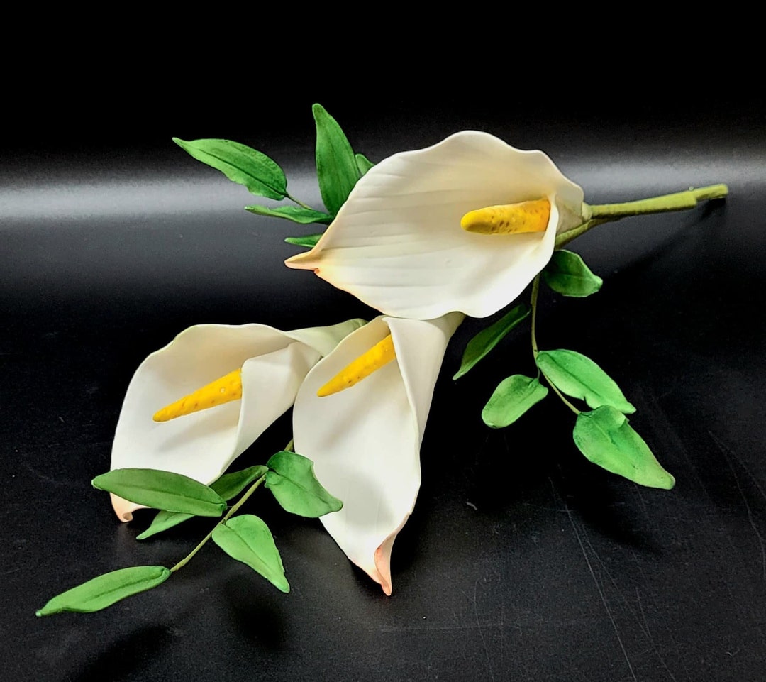 Three Large Calla Lily Sugar Flowers for Wedding or Anniversary Cake