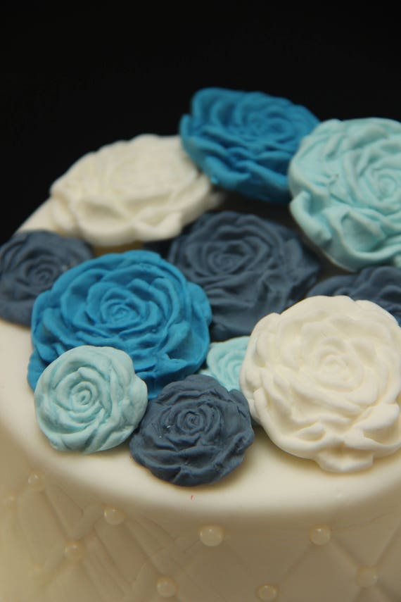 Royal Blue Edible Sugar Roses Birthday Wedding Cake Etsy