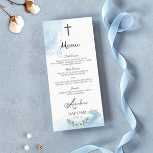 Modern Script Baptism Menu: Watercolor Dinner Reception Print