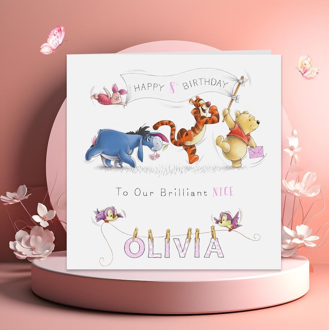 Personalized Winnie the Pooh Birthday Card Pink Keepsake Etsy UK