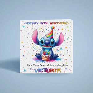 Biglietto di compleanno personalizzato Stitch, biglietto di compleanno Stitch, biglietto di compleanno, compleanno della figlia Stitch, biglietto Stitch, 1°, 2°, 3°, 4°,
