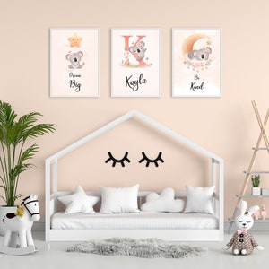 Set di 3 regali personalizzati per la neonata Stampa nursery, Stampa lettera iniziale, Nursery Wall Art, Nursery Art, Stampa nome nero, A4 / A3