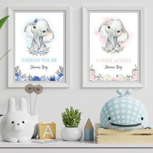 Personalized Baby Elephant Nursery Print: Initial Letter Art (A4/A3)