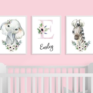 Set di 3 regali personalizzati per la neonata Stampa nursery, Stampa lettera iniziale, Nursery Wall Art, Nursery Art, A4 / A3