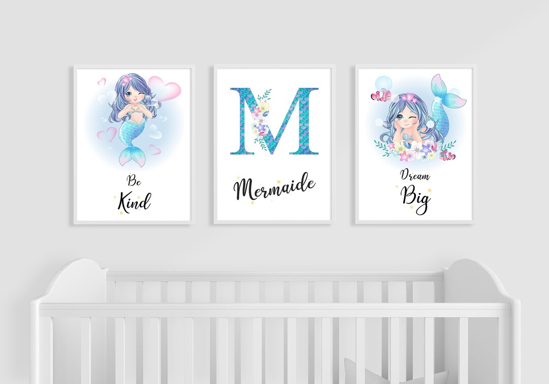Mermaids Girl Nursery Custom Name Prints, Initial Letter, Baby Girl ...