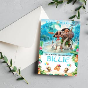 Personalisierte Vaiana und Maui Geburtstagskarte - Tochter, Enkelin, Nichte, Schwester jedes Alter, jeder Name