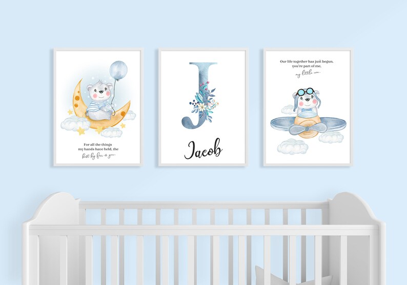 Set of 3 Personalised Gift for Newborn Baby Boy Nursery Print Etsy UK