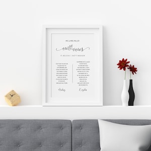 Personalised Simple Wedding Vows, Anniversary Gift, His and Hers Marriage Vows, Wedding gift, Print Vows