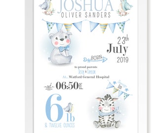 Personalised gift for newborn baby boy, Nursery Print, Nursery Wall Art