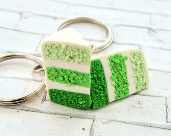 green ombre st patricks day cake keychain // polymer clay food // miniature food jewelry, novelty statement bakery dessert cute gift