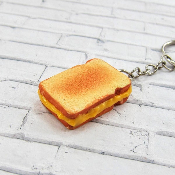 grilled cheese keychain // polymer clay food // miniature food jewelry clay keychain novelty charm // cute sandwich accessory foodie gift