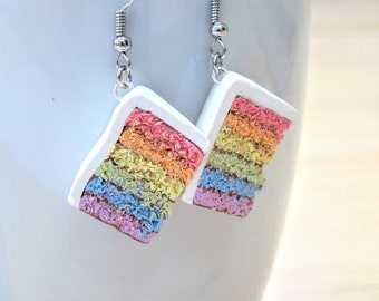 rainbow cake earrings // polymer clay food // food earrings, clay earrings, cute earrings, statement earrings, rainbow jewelry, rainbow