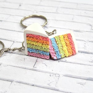 rainbow cake keychain // polymer clay food // miniature food jewelry, rainbow keychain, food keychain, clay keychain, cute keychain, mini image 1