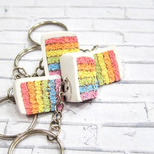 rainbow cake keychain // polymer clay food // miniature food jewelry, rainbow keychain, food keychain, clay keychain, cute keychain, mini image 3