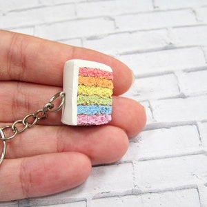 rainbow cake keychain // polymer clay food // miniature food jewelry, rainbow keychain, food keychain, clay keychain, cute keychain, mini image 5