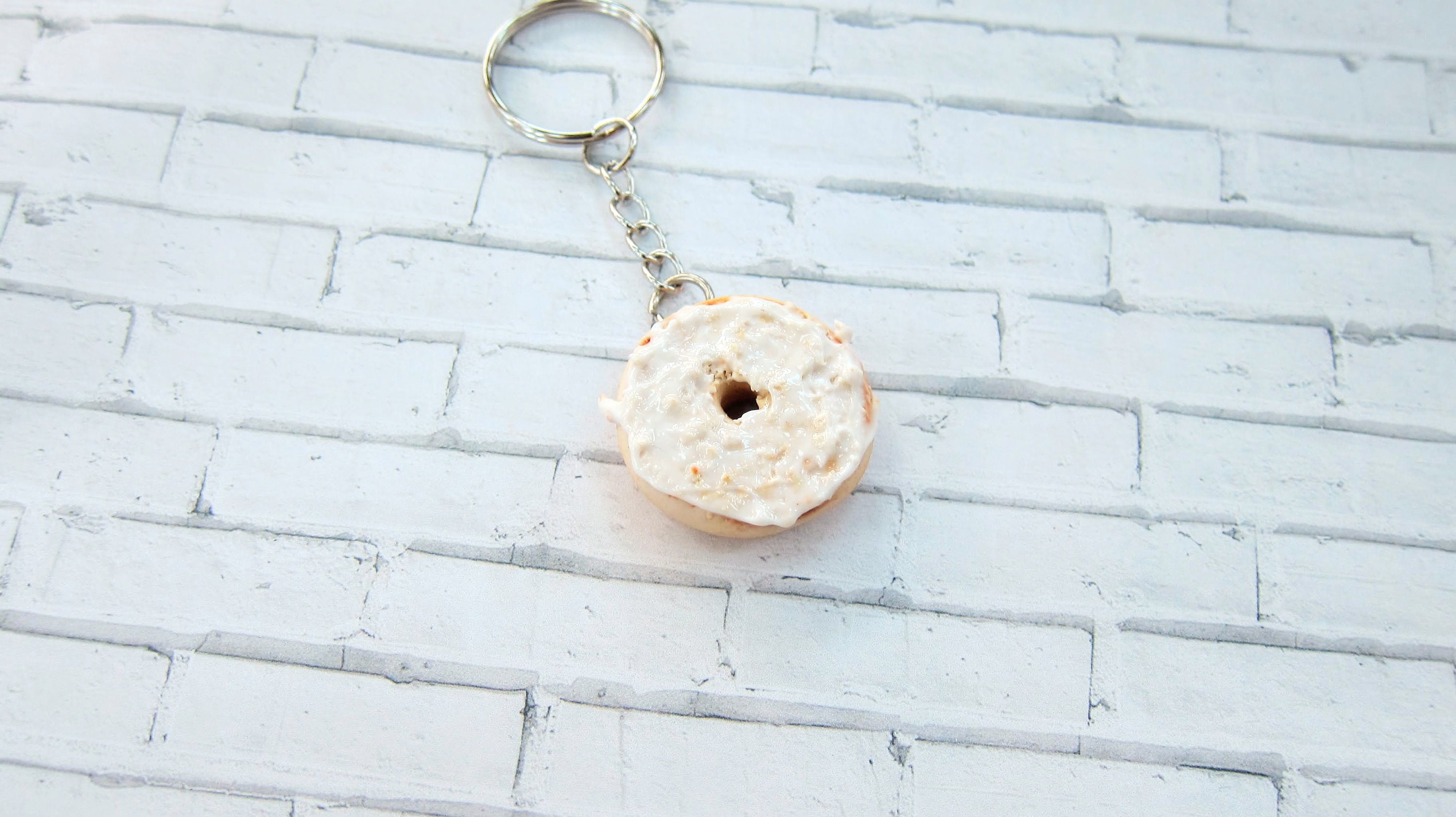 Bagel With Cream Cheese Keychain // Polymer Clay Food // Etsy