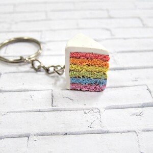 rainbow cake keychain // polymer clay food // miniature food jewelry, rainbow keychain, food keychain, clay keychain, cute keychain, mini image 2