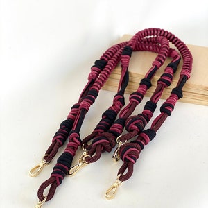 Crossbody handgewebter Geldbörsengurt mit Gold-Accessoires bordeaux und schwarz, Abnehmbarer Handtaschengurt für sie