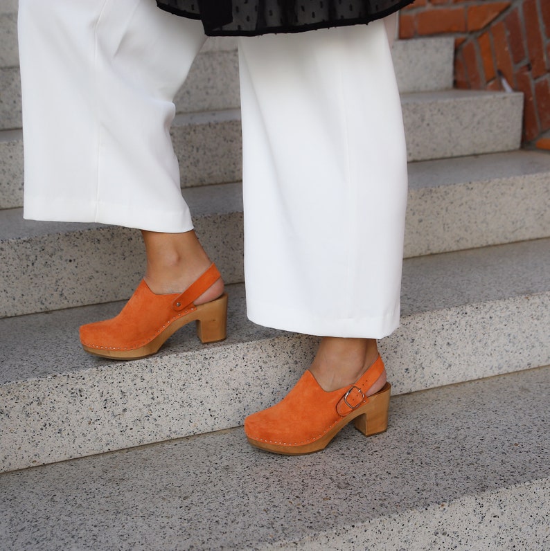 Leather Clogs by Kulikstyle | Swedish Clogs | Orange Leather Shoes ...