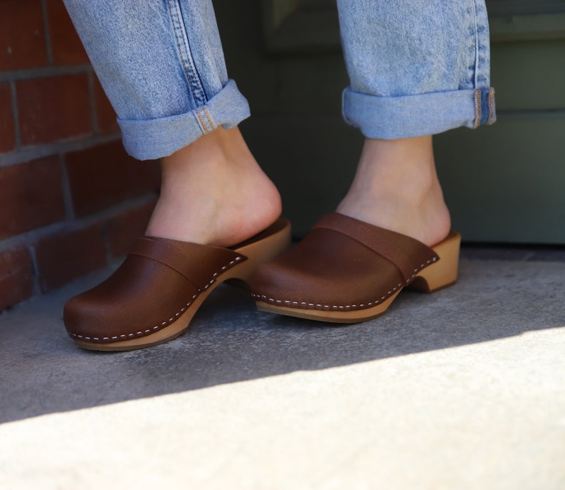 Brown Clogs Leather Slingback Shoes Handmade Mules for Women Etsy