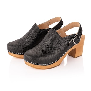 Black Leather Clogs With Pattern Mady by Kulikstyle - Etsy