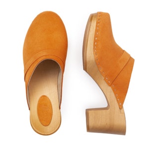 Orange Leather Clog Sandals, Handmade Swedish Clogs, Women Clogs Made ...