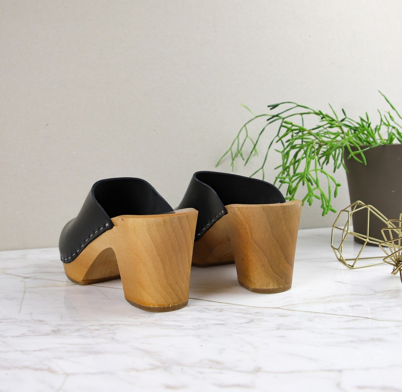 Black leather clogs by Kulikstyle handmade wooden clog sandals High heel clogs Swedish Clogs image 6