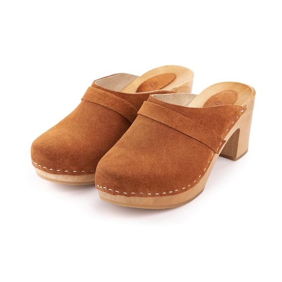 Beige slingback shoes leather clogs 