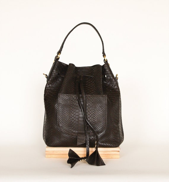 Brown Leather Bucket Bag Python Leather Bag Brown Backpack | Etsy