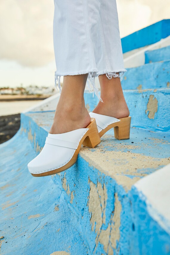 Leather Shoes With Strap Wooden Swedish Clogs Handmade Etsy