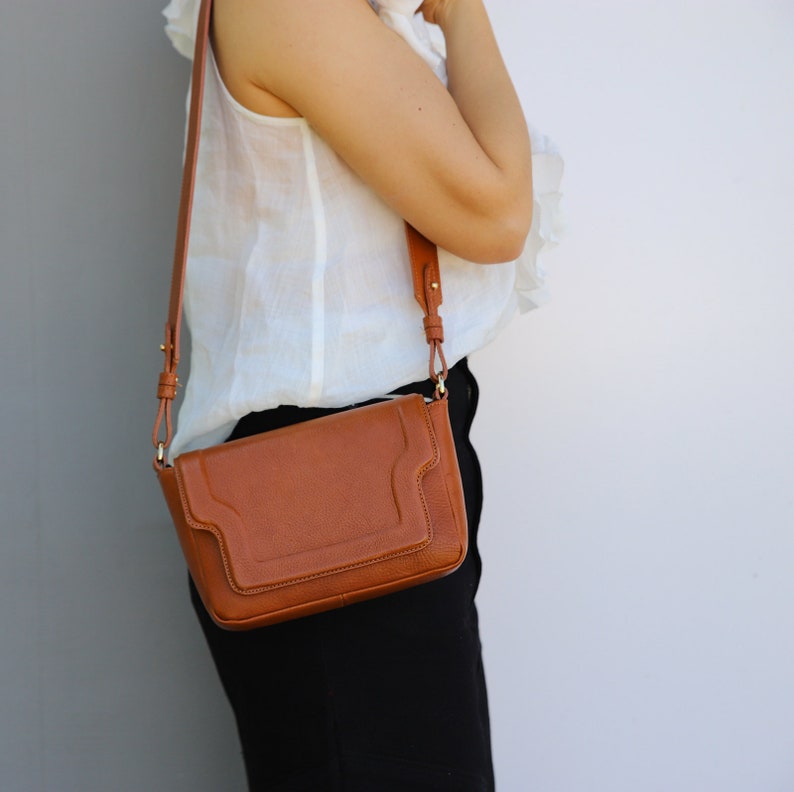 Camel cross body bag, leather crossbody purse for women, crossbody bags by Kulikstyle image 5