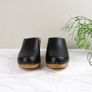 Black leather clogs by Kulikstyle handmade wooden clog sandals High heel clogs Swedish Clogs image 5