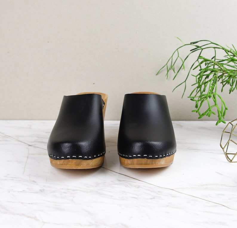 Black leather clogs by Kulikstyle handmade wooden clog sandals High heel clogs Swedish Clogs image 5