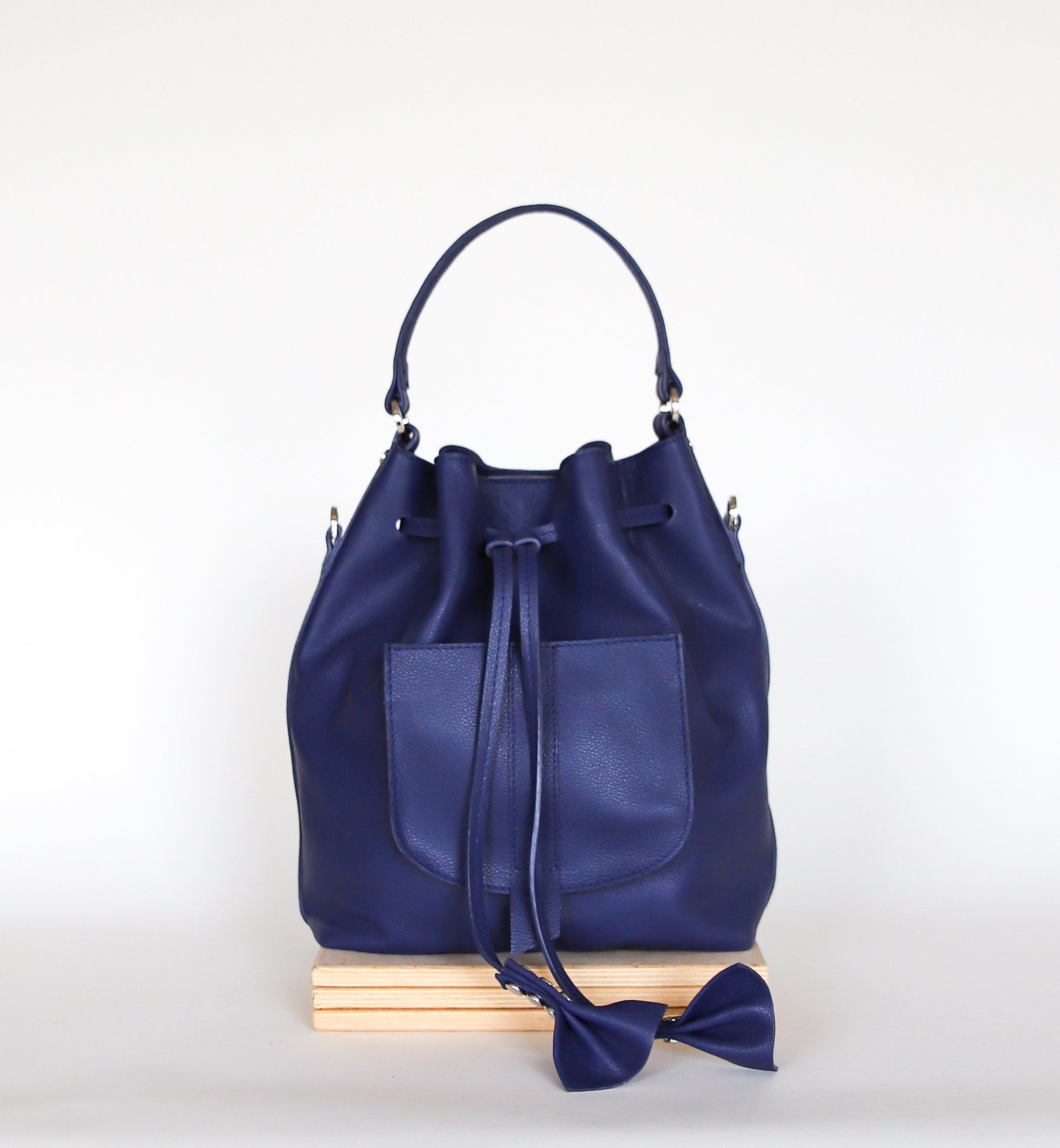 Navy Blue bucket bag blue bucket bag for her leather Etsy