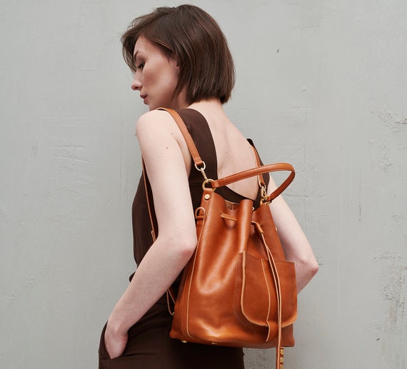 Leather Bucket Bag Leather Backpack Purse Leather Bag -  Israel