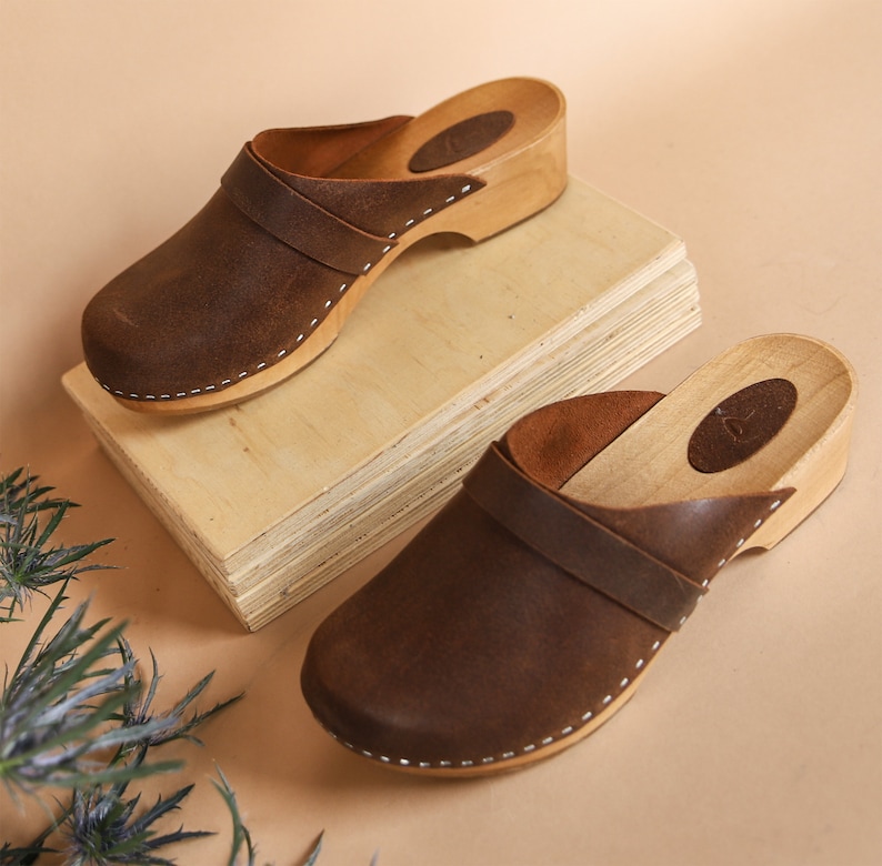 Brown Leather Clogs Handmade Slingback Leather Mules for Etsy