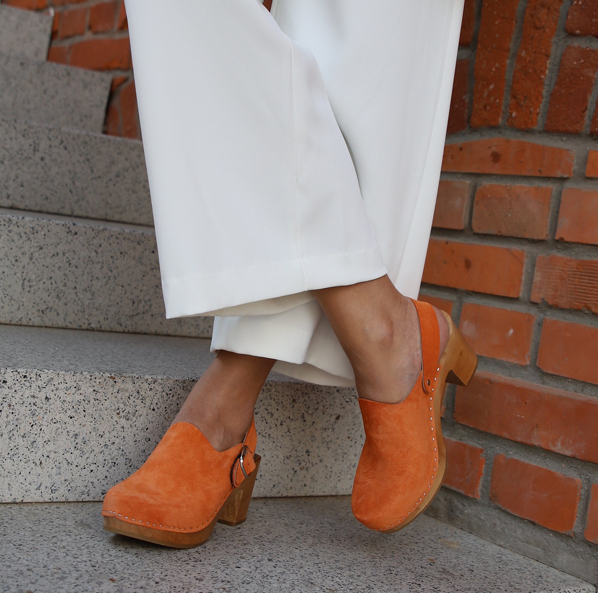 Leather Clogs by Kulikstyle | Swedish Clogs | Orange Leather Shoes ...