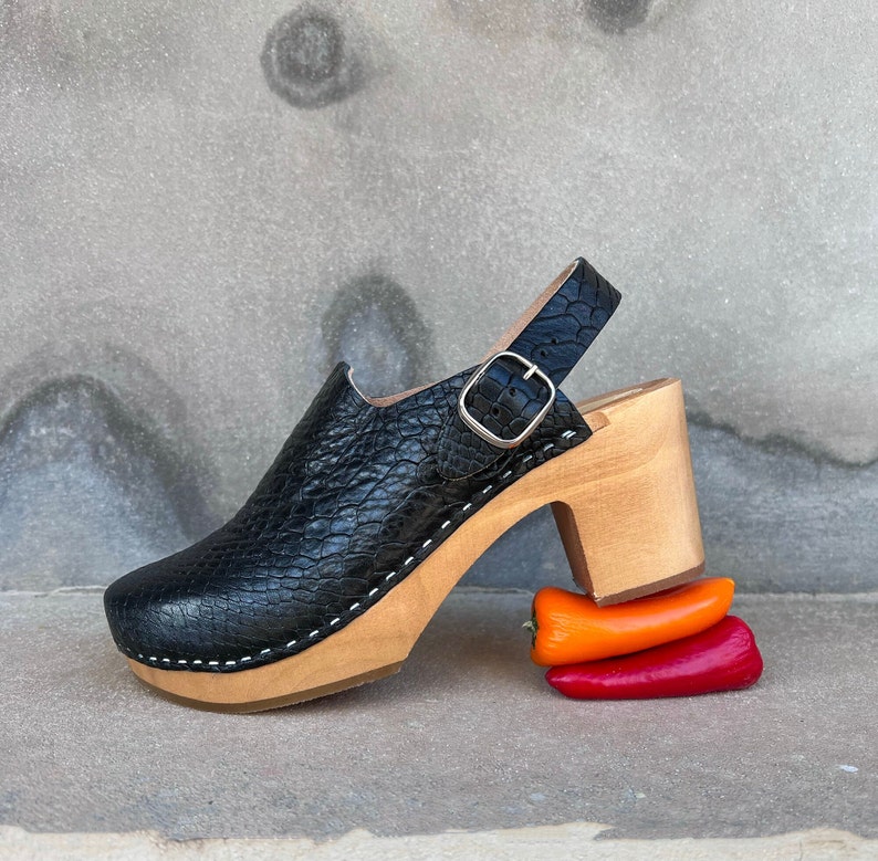 Pattern Clogs Black Leather Clogs With Pattern Mady by Kulikstyle - Etsy