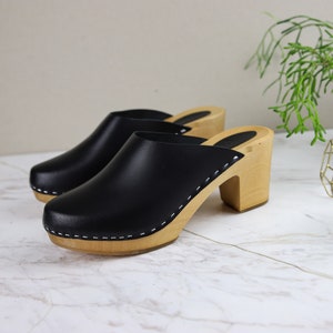 Black leather clogs by Kulikstyle handmade wooden clog sandals High heel clogs Swedish Clogs image 7